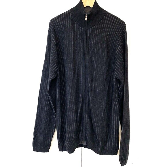 Murano Full Zip Cardigan Mens XL Extra Fine Merino Wool Black Grandpa Dad Core - Picture 1 of 11